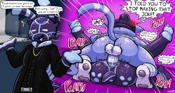 2026 anal anal_penetration antennae_(anatomy) anthro anthro_on_anthro anthro_only anthro_penetrated anthro_penetrating anthro_penetrating_anthro anus ball_tuft beanie big_butt black_clothing black_jacket black_topwear blue_antennae blue_anus blue_body blue_fur blue_penis blue_skin butt clothing cross-popping_vein dialogue duo english_text felid feline felino felis from_front_position fur gastropod genitals gesture grey_penis groan hat headgear headwear hi_res instant_loss_2koma interspecies jacket jewelry legs_up male male/male male_penetrated male_penetrating male_penetrating_male mammal markings mating_press mitchell_(felino) mollusk motion_lines necklace onomatopoeia orion_(tricktrashing) pawpads penetration penis profanity purple_antennae purple_body purple_clothing purple_hat purple_headwear purple_pawpads purple_skin rough_sex sex short_tail shrug smile smirk snail sound_effects speech_bubble striped_body striped_fur striped_genitalia striped_markings striped_penis striped_tail stripes tail tail_markings text thick_thighs thrusting topwear tuft