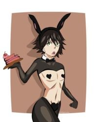 1boy 1male black_hair bungo_stray_dogs bunny_costume bunny_ears bunnysuit green_eyes looking_back male male_only punchypoowies ranpo_edogawa reverse_bunnysuit solo solo_focus solo_male useless_clothing