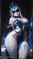 ai_generated dreamyan_ai highres breasts uncensored hi_res high_resolution high_quality thick_thighs thighs thick_ass 1girls curvy curvy_female curvy_body clothed clothed_female big_breasts large_breasts taller_female tall_female pantyhose white_pantyhose blindfold blindfolded mirror_maiden_(genshin_impact) genshin_impact facing_viewer solo solo_focus solo_female female female_only female_focus seductive seductive_look seductive_pose seductive_mouth seductive_eyes expressionless