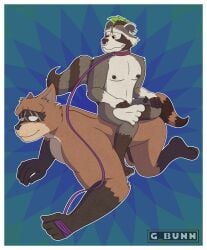 absurd_res all_fours anthro bdsm belt belt_collar breasts brown_body brown_eyes brown_fur canid canine clothing collar collar_only duo ear_piercing epic_games facial_piercing feet footwear fortnite fur g_bunn genitals green_hair hair hajime_(fortnite) hi_res humanoid long_tail male male/male mammal mohawk multicolored_body multicolored_fur nipple_piercing nipples nose_piercing nude penis petplay piercing procyonid puppyplay raccoon raccoon_dog roleplay rufus_(fortnite) simple_background sitting sitting_on_another submissive submissive_male tail tanuki toes white_eyes