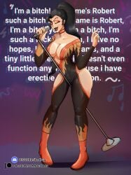 1girls bedbug_(artist) cleavage cleavage_cutout dispatch_(game) flambae fully_clothed genderswap genderswap_(mtf) hips_wider_than_shoulders huge_breasts karaoke rule_63 singing tagme thick_thighs