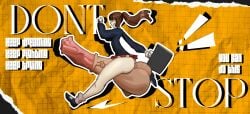 1futa anna_highlander briefcase brown_hair coat erection futa_only futanari horsecock horsecock_futa hyper_balls hyper_penis long_hair ponytail running school_uniform shoes skirt socks solo