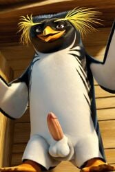 1boy 4_toes adult ai_generated balls beak bedroom_eyes cody_maverick erect_penis eyebrows feet full_body looking_at_viewer looking_down male male_only open_mouth open_smile penguin penis presenting_penis surf's_up webbed_feet