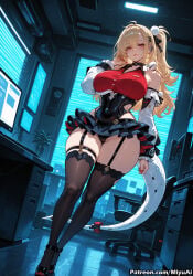 cissia_(zenless_zone_zero) zenless_zone_zero snake miyuai ai_generated ai_assisted thick_thighs thick_ass thick thick_legs thick_hips thick_butt wide_hips wide_thighs voluptuous voluptuous_female curvy curvy_figure curvaceous curvy_female female breasts thighhighs 1girl rating:safe blonde_hair long_hair red_eyes garter_straps skirt covered_navel bare_shoulders black_legwear hair_ornament high_heels looking_at_viewer solo highleg blush standing ahoge earrings bangs large_breasts leotard pleated_skirt twintails sidelocks side_ponytail