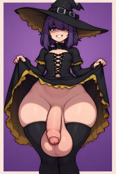 ai_generated bangs big_balls big_penis curvy femboy flaccid flaccid_penis foreskin large_balls large_penis lidah low_hanging_balls penis purple_hair saggy_balls uncircumcised upskirt wide_hips witch witch_hat