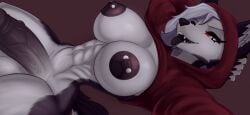 1futa 1futanari abs alex_artist anthro balls big_balls big_breasts big_nipples big_penis black_nipples black_penis breasts canid canid_demon canine canis clothed clothing demon digital_media_(artwork) erection fur futanari genitals gynomorph hair hellaverse hellhound helluva_boss hi_res hoodie huge_breasts huge_penis intersex looking_at_viewer loona_(helluva_boss) mammal mythological_canine mythological_creature mythology nipple_piercing nipples nude open_mouth penis piercing red_sclera selfie simple_background smile solo tail teeth topwear vein veiny_penis white_body white_fur