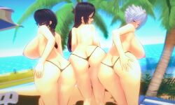 oc original original_character koikatsu silver_hair black_hair dark_blue_hair sister back_view ass ass_focus big_breasts huge_breasts akinama_family_(noir-black-shooter) naoko_akinama_(noir-black-shooter) naoki_akinama_(noir-black-shooter) shiho_akinama_(noir-black-shooter) noir-black-shooter no_bra