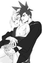 1femboy 2boys androgynous blush blushing clothing cum cum_drip cute_expression embarrassed femboy femboysub feminine_male frottage galo_thymos gay gay_sex japanese_clothes japanese_clothing lio_fotia male monochrome nervous petite petite_body petite_male ponytail promare rubbing_penis short_male shy size_difference slim slim_male slim_waist small_penis twink