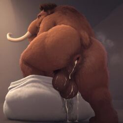 1boy ai_generated all_fours anthro anus ass_focus ass_up asshole balls ballsack chubby cum cum_drip cum_in_ass cum_on_ass cum_on_balls cum_on_body fat fat_ass ice_age_(film) ice_age_(series) leaking_cum male male_only mammoth manny_(ice_age) obese plump raised_tail tail thick_thighs thighs trunk