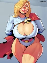 1girls big_breasts blonde_hair cleavage dc dc_comics huge_breasts jacogram large_breasts missfaves power_girl power_girl_cosplay_pose_(missfaves) superman_(series)