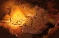 abs anal bakugou_katsuki blonde_hair boku_no_hero_academia bones_(company) bonfire cave completely_nude cum erection freckles gay gay_male glans green_hair indoors izuku_midoriya katsuki_bakugou kuuhmuuh looking_up lying male medieval midoriya_izuku moaning my_hero_academia naked nude pectorals penis riding sex shounen_jump testicles tongue tongue_out yaoi