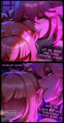 2026 2d 2girls absurd_res absurd_resolution absurdres ai_generated animal_ears big_breasts biting blonde_hair blush comic english_text fox_ears futanari genshin_impact hair_between_eyes hair_ornament hi_res high_quality high_resolution highres hoyoverse hydraulicmatingpress image licking mihoyo multiple_girls patreon patreon_username pink_hair purple_eyes saliva teeth tongue uncensured watermark yae_miko yoimiya_(genshin_impact) yuri