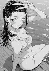 1girls ai_generated big_ass big_breasts black_eyes black_hair blush butt earrings imminent_sex jujutsu_kaisen jujutsu_kaisen_modulo pool smiling smiling_at_viewer sweat swimsuit thighs yuka_okkotsu