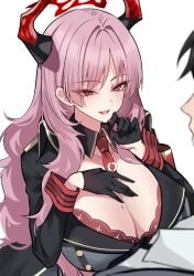 1girl big_breasts blue_archive coin_on_string demon_girl horns long_hair mole mole_on_breast satsuki_(blue_archive)