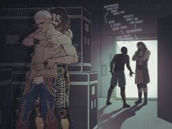 wwe cody_rhodes seth_rollins gay mlm sneaking sneaky sneaky_sex male male/male drew_mcintyre wrestling jerking jerking_off jerkingoff_another jerkingoff jerking_off_another masturbation masturbating masturbating_other blonde_hair dark_hair clothed long_hair