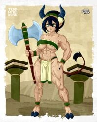 alvarikokearte png minotaur minotaur_female toph_bei_fong 2025 avatar_the_last_airbender female solo solo_female female_only horns horns_and_hooves hooves muscular muscular_female axe weapon abs tail loincloth avatar_legends greek_mythology nickelodeon 1girls earth_kingdom