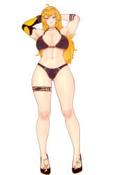 1girls 3d abs armpits arms_behind_head big_breasts bikini bikini_bottom bikini_top blonde_female blonde_hair busty cleavage half-dressed half_naked half_naked_female legs long_hair long_hair_female navel onlyrubez purple_eyes robotic_arm rwby sexy sexy_armpits sexy_pose smile solo_female sunglasses sunglasses_on_head thighs voluptuous yang_xiao_long