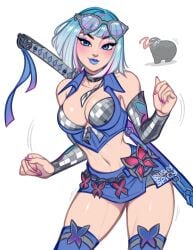 1girls 2026 2d among_us_reference blushypixy blushyspicy bob_cut female lipstick makeup marvel marvel_rivals nail_polish painted_fingernails painted_nails psylocke psylocke_(psychedelic_pulse) sunglasses sword venom_(marvel) venom_(marvel_rivals)