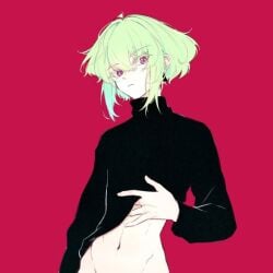 1boy 1femboy androgynous bob_cut bottomless clothed clothing curvy_male ear_ring femboy femboy_only feminine_faced_male feminine_male lifting_shirt lio_fotia petite petite_body petite_male promare questionable shirt_lift short_hair short_male slim slim_male slim_waist solo suggestive teasing teasing_viewer thin_waist turtleneck turtleneck_sweater twink