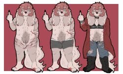 hyenaconfetti pepper_(hyenaconfetti) furry reference_sheet flat_chest self_harm_scars scars piercings tdick enlarged_clitoris canine pussy cuntboy nipples transgender transgender_male trans_man collar happy_trail armpit_hair unbuckled_belt
