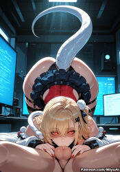 1boy 1girl ai_assisted ai_generated ass bangs bare_shoulders black_panties blonde_hair blush breasts censored cissia_(zenless_zone_zero) curvaceous curvy curvy_female curvy_figure eyebrows_visible_through_hair fellatio female hair_between_eyes hair_ornament hetero indoors long_hair looking_at_viewer microskirt miniskirt miyuai monitor nail_polish oral panties penis pov red_eyes skirt snake solo_focus tail tattoo thick thick_ass thick_butt thick_hips thick_legs thick_thighs underwear voluptuous voluptuous_female wide_hips wide_thighs zenless_zone_zero