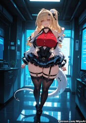 cissia_(zenless_zone_zero) zenless_zone_zero snake miyuai ai_generated ai_assisted thick_thighs thick_ass thick thick_legs thick_hips thick_butt wide_hips wide_thighs voluptuous voluptuous_female curvy curvy_figure curvaceous curvy_female female breasts 1girl blonde_hair rating:safe long_hair thighhighs red_eyes skirt hair_ornament solo earrings bare_shoulders large_breasts looking_at_viewer covered_navel black_legwear garter_straps standing smile blush one_side_up boots highleg