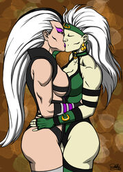 2d 2girls big_breasts curvy curvy_female female/female female_only kaywest khameleon kissing mortal_kombat mortal_kombat_(2011) mortal_kombat_armageddon multiple_girls muscular_female prehensile_hair sindel white_hair yuri