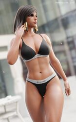 1girls 3d abs bikini black_bikini black_bra black_eyes black_hair black_swimsuit black_underwear blacked blacked_clothing blender bob_cut bra clothing dark-skinned_female dark_skin egyptian female_only hair_ornament hand_in_hair high_resolution looking_away muscle muscular_female overwatch pharah pharah-best-girl self_upload short_hair solo swimsuit underwear