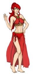 1girls armlet belly_dancer belly_dancer_outfit bocas_top dancer dancer_outfit fit green_eyes harem_girl harem_outfit large_breasts long_hair ponytail pyrrha_nikos razenix red_hair rwby voluptuous