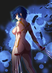 1girls areola areolae arm_tattoo arms_at_sides ass ass_focus axia-chan back_tattoo back_view background bare_arms bare_ass bare_back bare_breasts bare_legs bare_shoulders barefoot black_keys_(type-moon) blue_eyes blue_hair breasts ciel ciel_(tsukihime) contrapposto cross_tattoo crossed_arms feather_tattoo feathers female female_ass female_only highres knife knives medium_breasts melty_blood naked nipple nipples nude roman_numerals roman_numerals_tattoo short_hair shoulder_tattoo sideboob sidelocks solo solo_female solo_focus splatter standing tattoo tits tsukihime type-moon weapon