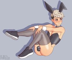 1boy belka_dog blush bulge bunny_boy bunny_ears bunnysuit cuccoking femboy girly male male_only trap