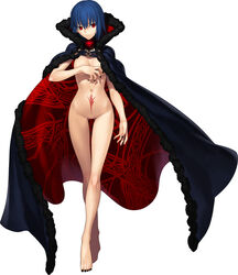 absurdres bangs barefoot black_cape black_nails blue_hair breasts cape cape_only ciel ciel_(tsukihime) closed_mouth covering covering_breasts elesia_(tsukihime) evil evil_grin evil_smile eyebrows_visible_through_hair female_only front_view full_body fur-trimmed_cape fur_trim game_cg gluteal_fold hand_on_breast highres looking_at_viewer medium_breasts medium_hair michael_roa_valdamjong nail_polish naked naked_cape navel no_pussy nude nude_cape official_art painted_nails pubic_tattoo red_cape red_eyes shadow sidelocks simple_background smile smiling smirk smirking solo solo_female solo_focus standing stomach tachi-e takeuchi_takashi tattoo thigh_gap toenails transparent_background tsukihime tsukihime_(remake) type-moon v-shaped_eyebrows vampire