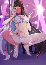 1girls big_breasts black_hair bra breasts face_veil female female_only light-skinned_female light_skin magedaikon8964 nijisanji painted_nails panties pole red_eyes solo stripper_pole thick_thighs thighhighs thighs tongue_out virtual_youtuber white_hair yorumi_rena