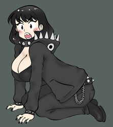 all_fours black_hair black_nails blush breasts chain_chomp chompette female fully_clothed goth mario_(series) new_super_mario_bros._u_deluxe nintendo nyxondyx sharp_teeth super_crown thick_ass