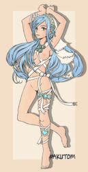 1girls akutom arms_up azura_(fire_emblem) bare_legs blue_hair completely_nude fire_emblem fire_emblem_fates long_hair looking_at_viewer medium_breasts naked_ribbon nintendo nipples nude nude_female ribbon smile solo very_long_hair yellow_eyes