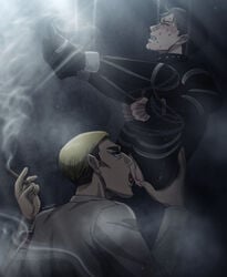 2boys anilingus ankle_cuffs attack_on_titan blonde_hair blue_eyes chains cigar collar erwin_smith gay legs_up levi levi_ackerman licking licking_ass male male/male male_only oral oral_sex rimjob rimming ru133088475 shingeki_no_kyojin smoke smoking suspension sweat sweatdrop tied_up tongue tongue_out yaoi