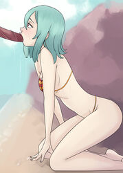 ass barefoot big_ass bikini blowjob eureka eureka_seven feet fellatio junopea oral penis purple_eyes soles sucking_penis turquoise_hair