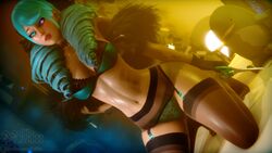 1girls 3d 4k ass blue_eyes blue_hair female female_focus female_only gwen_(league_of_legends) heterochromia large_ass league_of_legends lingerie nillin_(artist) pink_eyes scissors solo solo_female solo_focus stockings tagme thighhighs