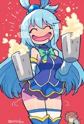 1girls 2021 aqua_(konosuba) bare_thighs beer blue_eyes breasts crap-man cute drunk female female_focus goddess kono_subarashii_sekai_ni_shukufuku_wo! tagme