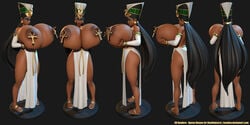 3d ankh big_breasts bimbo blue_eyes blue_makeup breast_lift breast_support breasts brown_nipples crown dark-skinned_female dark_skin egypt egyptian figurine headdress hyper_breasts long_gloves long_nipples nipple_piercing pelvic_curtain piercings priestess queen_titahatenamun_ebonee tale_of_ebonee texelion top_heavy topless white_clothing white_dress