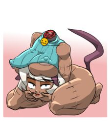 1girls barefoot catgirl feet female fried-chicken large_breasts nadia_fortune nipples short_hair skullgirls solo thick_thighs underboob