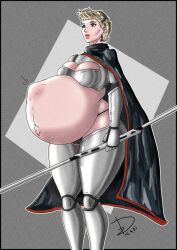 1girls armor belly big_belly big_breasts blonde_hair breasts captain_phasma cleavage female female_only fetal_movement hyper_pregnancy panties pregnant short_hair solo_female staff star_wars theclownfreddy19 thick_thighs wide_hips