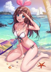 beach bikini cleavage kizuna_ai kizuna_ai_inc. solo solo_female swimsuit tomto_mood virtual_youtuber