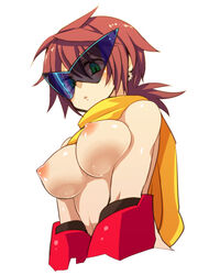 beige_skin blue-tinted_eyewear breasts brown_hair color eyewear female female_only glasses green_eyes hair human looking_at_viewer mega_man mega_man(classic) nipples open_eyes proto_man rule_63 scarf solo sunglasses tinted_eyewear visor visor_(eyewear) visor_glasses white_background zakki