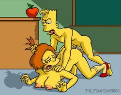 1boy 1girls bart_simpson big_breasts brown_hair color cum cum_inside edna_krabappel female hair high_heels human male odin3000 older_female straight tagme teacher teacher_and_student the_fear the_simpsons yellow_hair yellow_skin younger_male