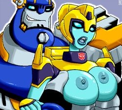 alien alien_girl autobot blue_lipstick blue_nipples cheating cybertronian elita_one female grabbing_breasts robot robot_girl sentinel_prime touching_breast transformers transformers_animated