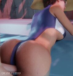 1boy 1girls 2021 3d animated ass back_view breasts capcom grand_cupido high_cut_swimsuit jill_valentine jill_valentine_(sasha_zotova) light-skinned_female light-skinned_male light_skin one-piece_swimsuit pool resident_evil resident_evil_3 resident_evil_3_remake sex sound standing_doggy_style straight sun_hat swimsuit vaginal_penetration video water