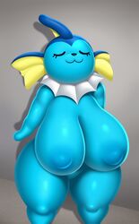 2021 absurd_res acstlu anthro anthrofied big_breasts black_nose blue_body breasts closed_eyes digital_media_(artwork) eeveelution female hi_res nintendo nipples overweight overweight_anthro pokémon_(species) pokemon pokemon_(species) pokemorph smile solo vaporeon video_games