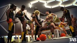 3d 3girls 6boys basketball big_penis cheerleader cheerleader_uniform cum_on_breasts dark-skinned_male dark_skin fellatio female interracial large_breasts locker_room male multiple_boys orgy sports_uniform tab109 vaginal_penetration