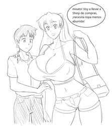 amazon asuka_langley_sohryu cleavage clothing crop_top curvy daisy_dukes huge_breasts large_breasts larger_female male neon_genesis_evangelion rexcrash64 shinji_ikari shopping shorter_male shorts slice_of_life smaller_male spanish_text taller_female taller_girl thick_thighs translation_request wide_hips